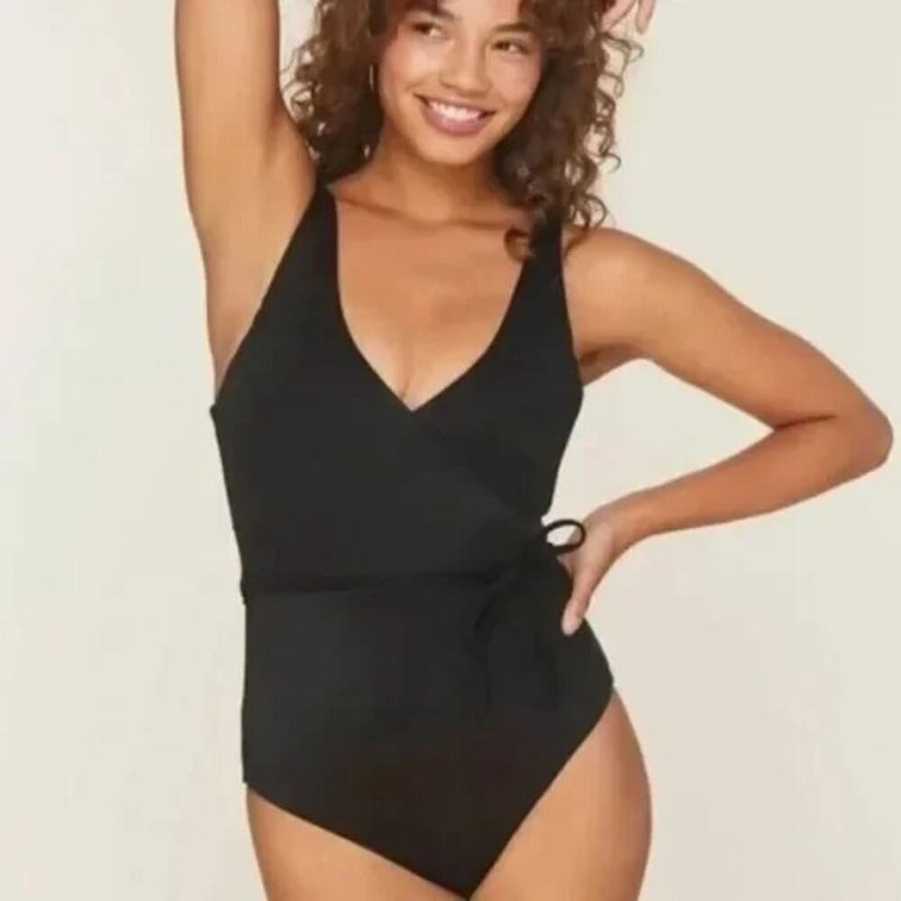 NWT Andie Swim The Belmar V Neck Tie Waist One Piece Swimsuit XS Black #4679